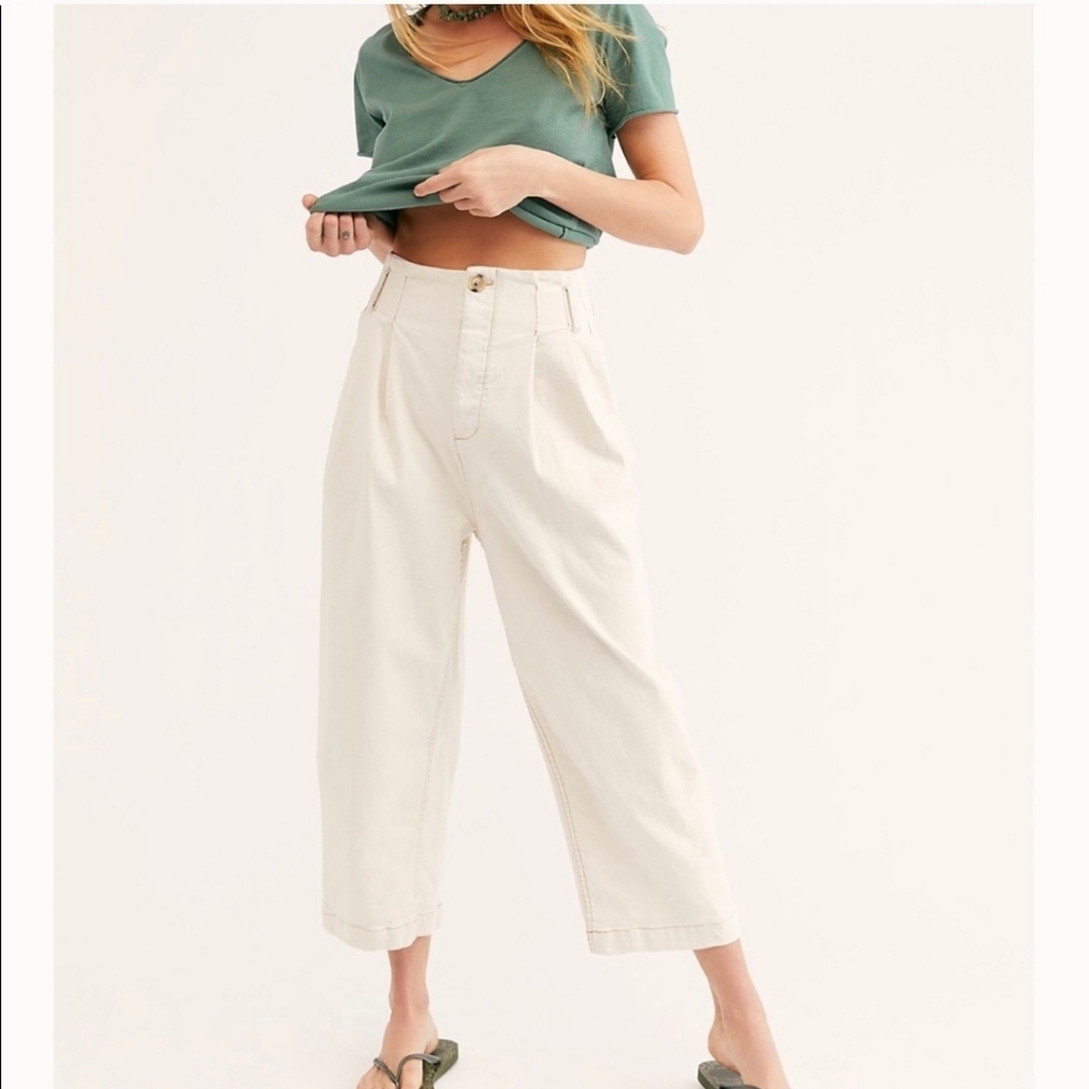 Free People Pleated Button Fly Ankle Crop Jean